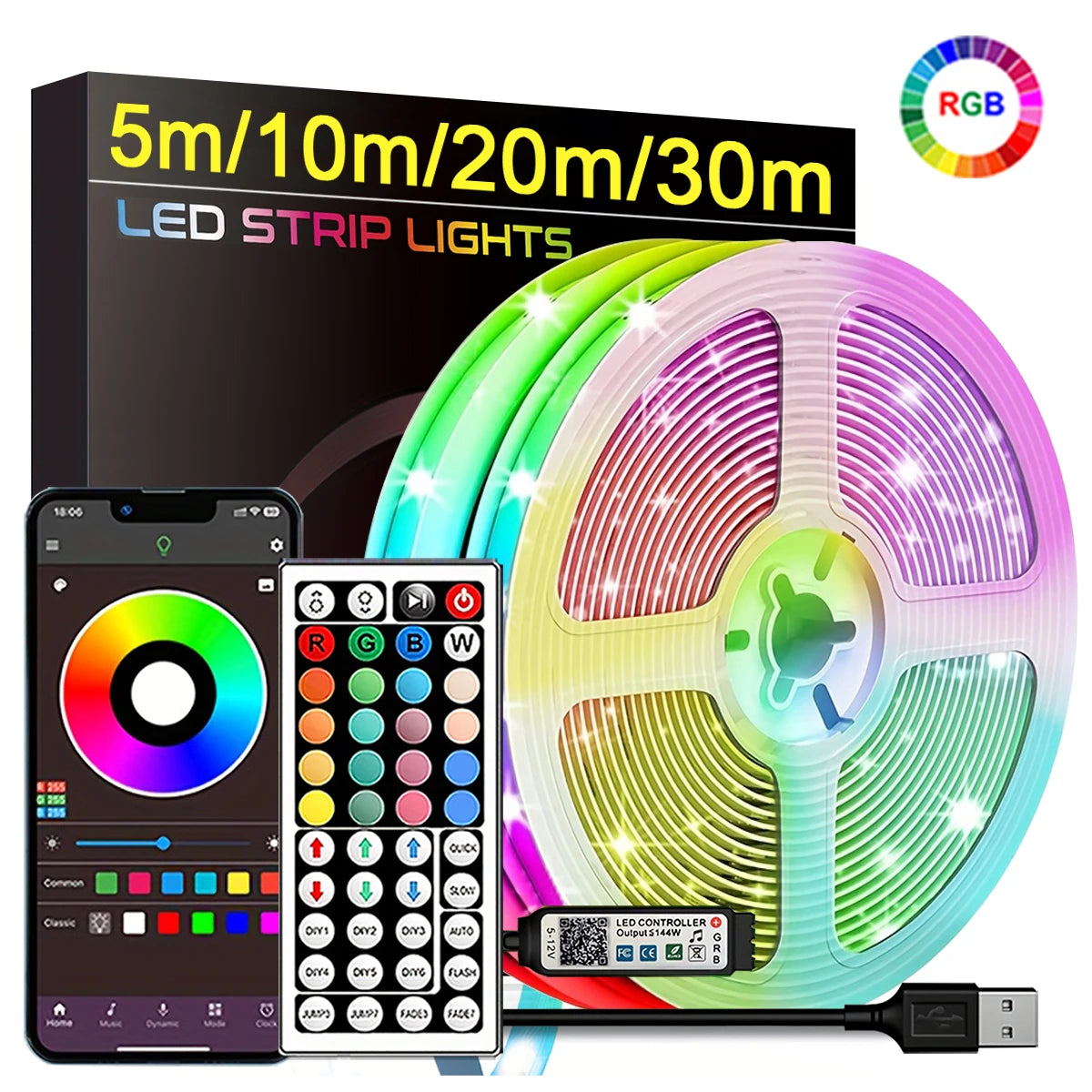 RGBGlow Ultra™ – Tira LED RGB Inteligente con App y Control Remoto